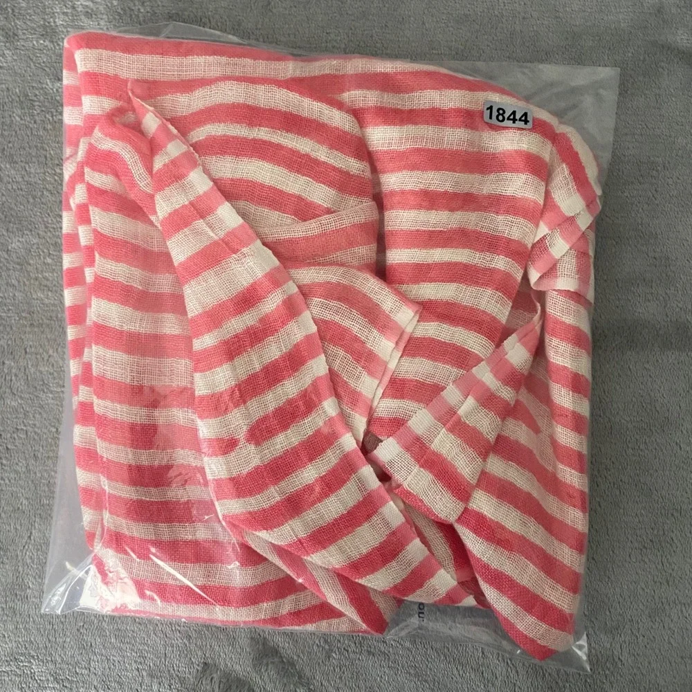 See‎ Design Scarf Womens OS Pink White Striped 100% Linen Wrap Shawl